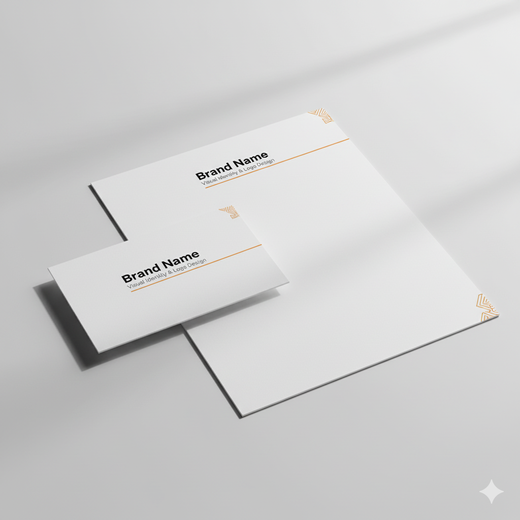 Brand stationery mockup with business card and letterhead