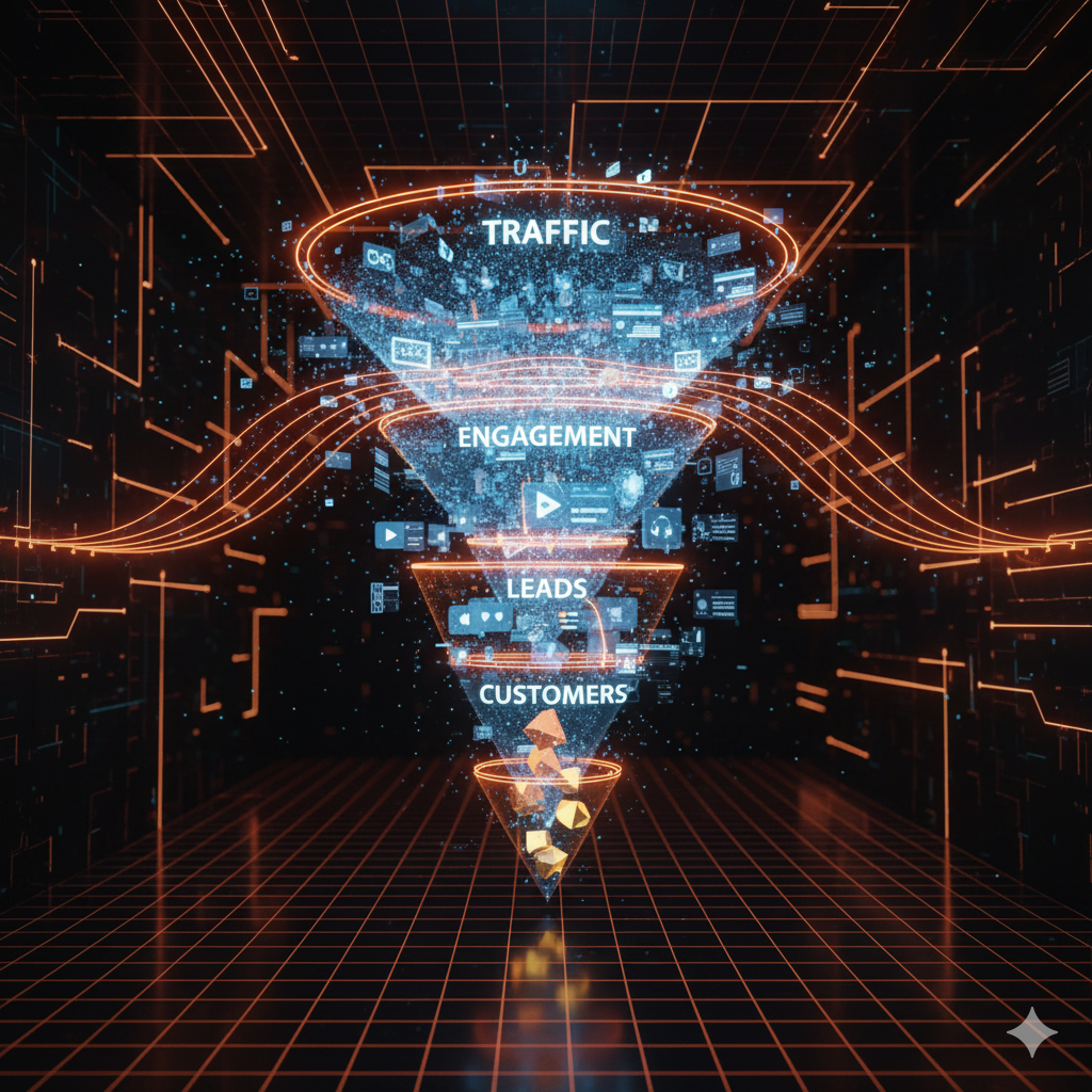 أيقونة ثلاثية الأبعاد لآلية تحويل الزوار إلى عملاء عبر نظام Lead Generation من Baghdad Social