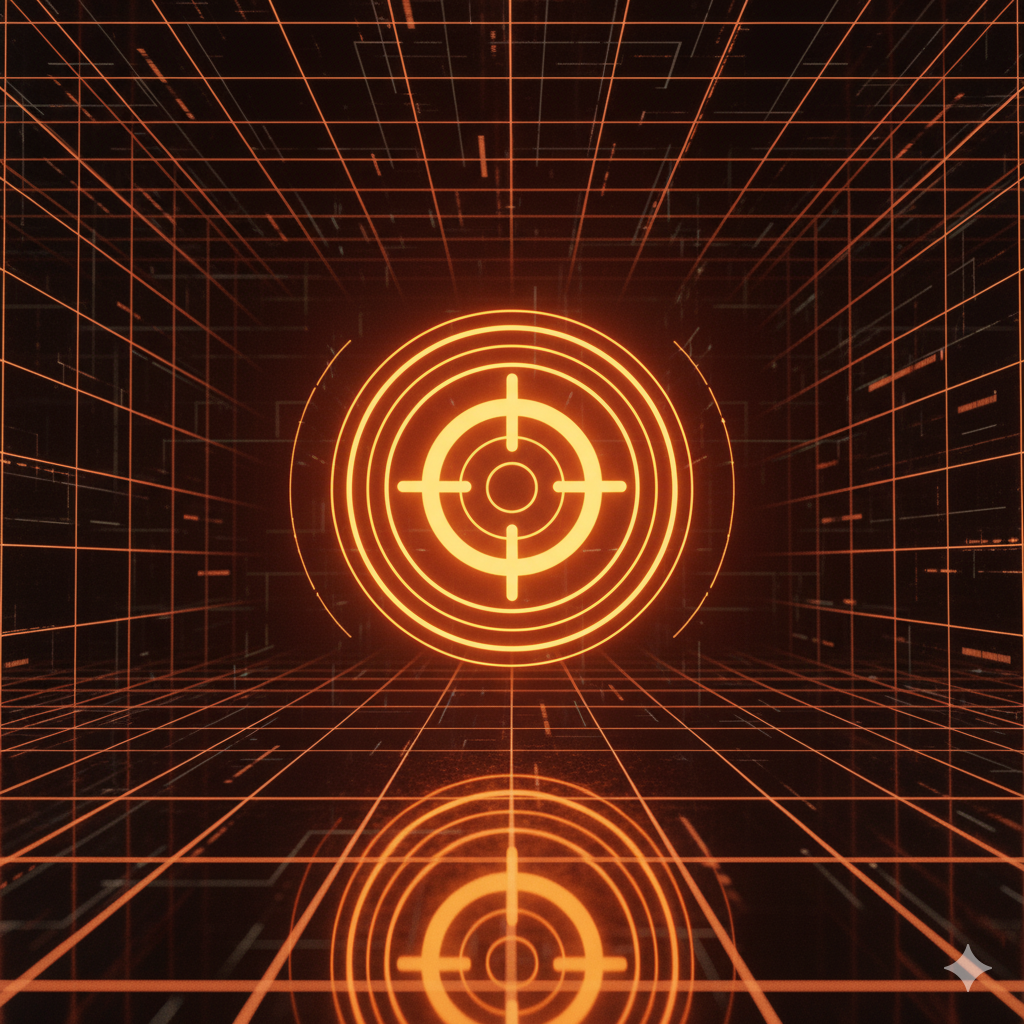 أيقونة استهداف ثلاثية الأبعاد باللون البرتقالي لتمثيل دقة استهداف العملاء في بغداد سوشيال