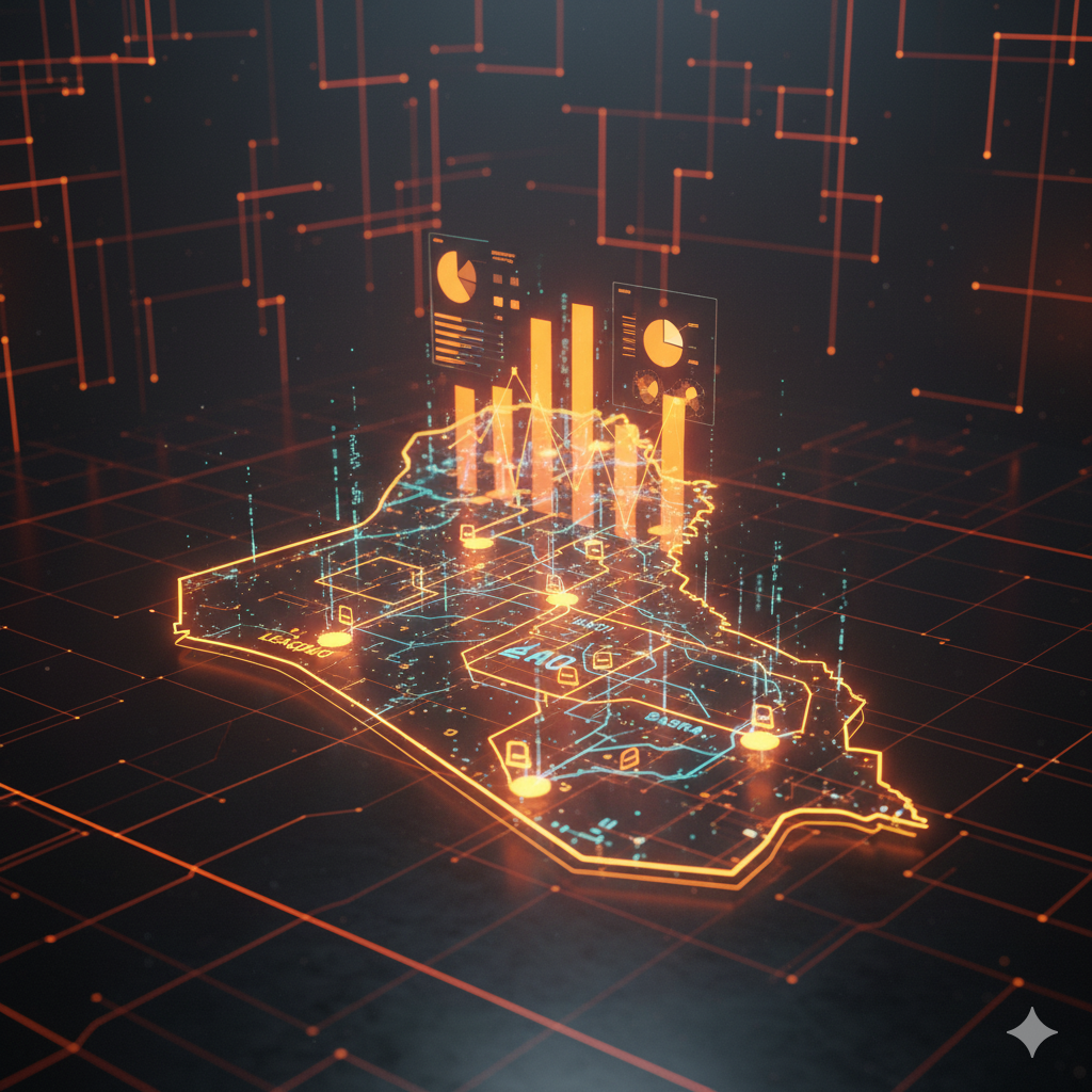 "خريطة العراق ثلاثية الأبعاد لبيانات حملات Lead Generation – استهداف العملاء وتحليل الأداء"