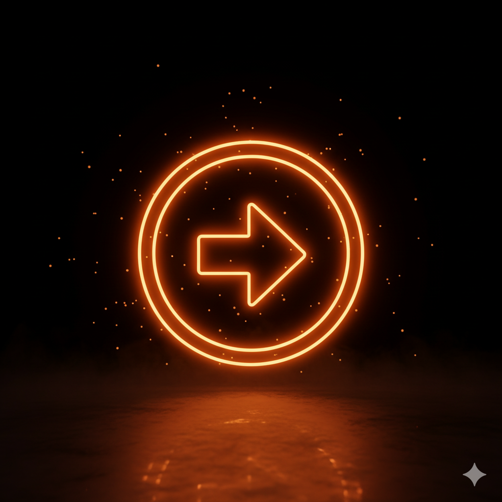 أيقونة سهم ثلاثية الأبعاد باللون البرتقالي تشير إلى الانتقال أو التقدّم في خدمات إدارة السوشيال ميديا