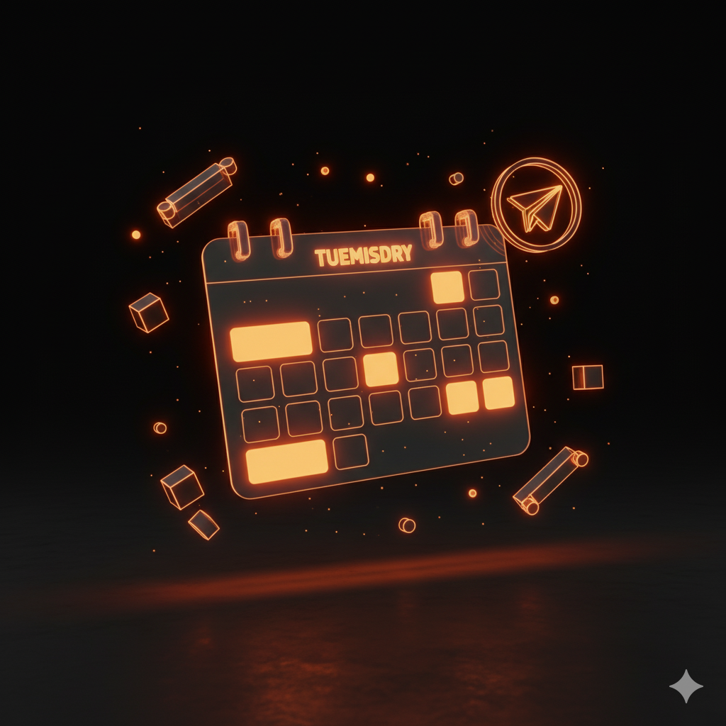 3D orange neon calendar icon representing social media post scheduling