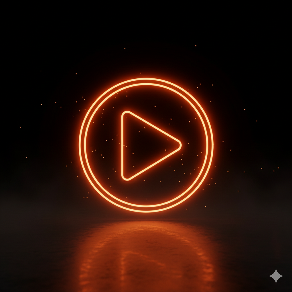 أيقونة زر تشغيل فيديو ثلاثية الأبعاد باللون البرتقالي مخصصة لخدمات إدارة السوشيال ميديا